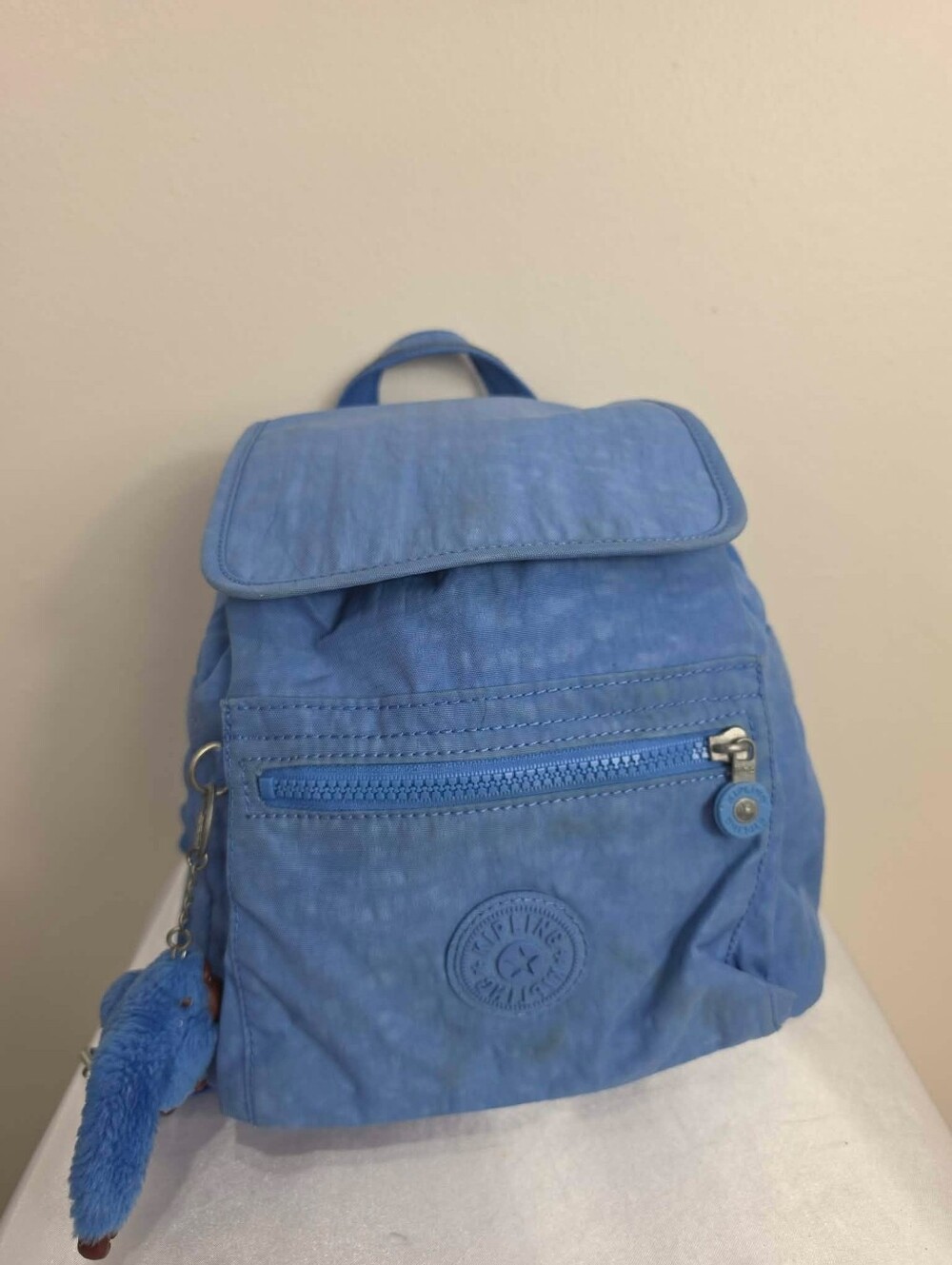 Kipling Light Blue Nylon Mini Backpack with Monkey Charm
